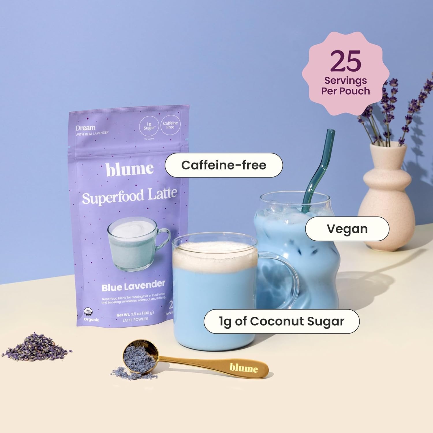 Organic Matcha, Coconut & Blue Lavender Latte Powder Variety Pack – Superfood Drink Mix (50 Servings) | Blume