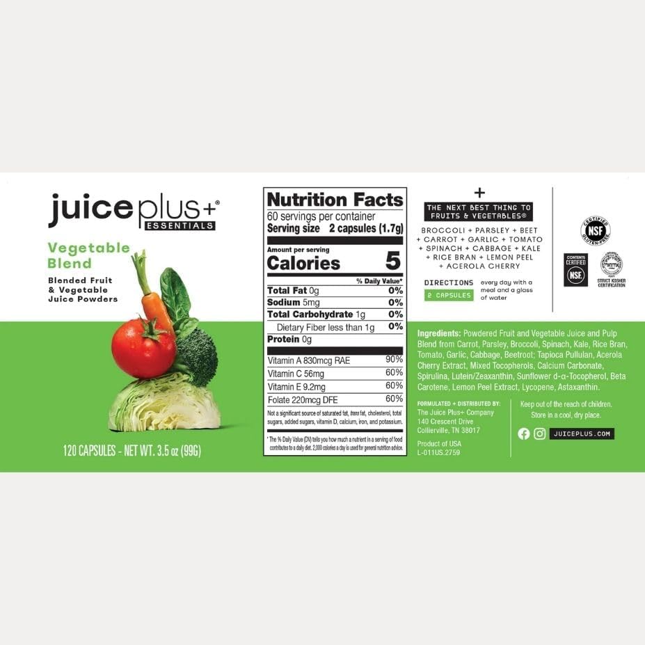 Fruit & Vegetable Blend Supplement – 2 Bottles, 60+60 Servings for Daily Wellness | Juice Plus+