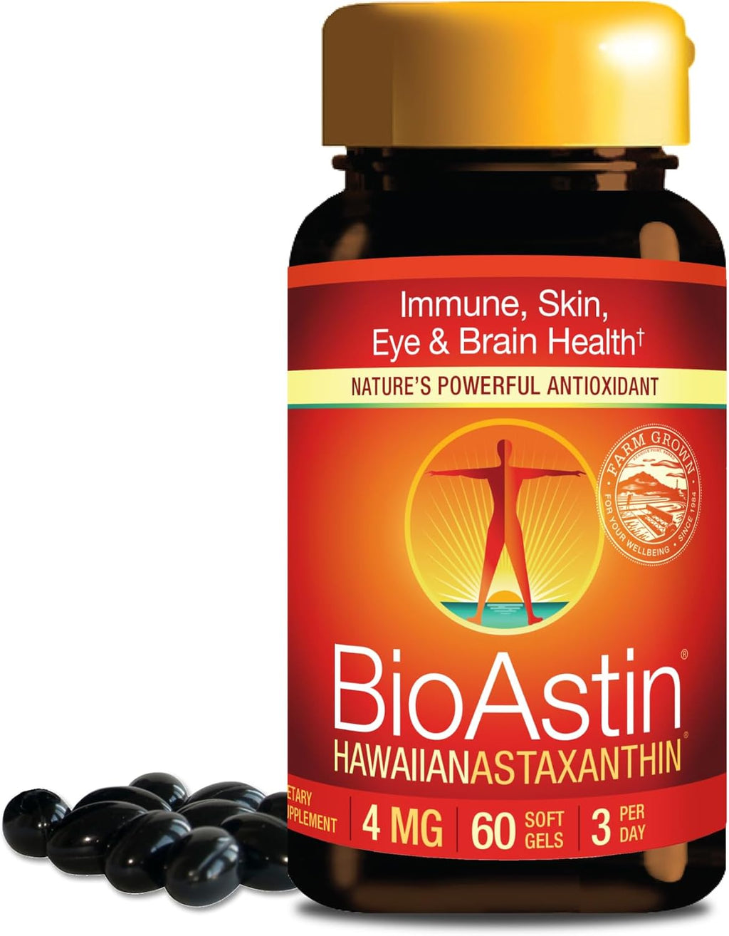 Hawaiian Astaxanthin 4mg – Antioxidant Softgel Supplement, 60 Count | Nutrex Hawaii BioAstin