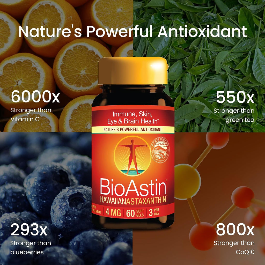 Hawaiian Astaxanthin 4mg – Antioxidant Softgel Supplement, 60 Count | Nutrex Hawaii BioAstin