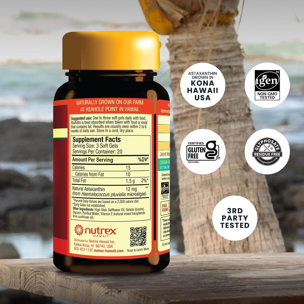 Hawaiian Astaxanthin 4mg – Antioxidant Softgel Supplement, 60 Count | Nutrex Hawaii BioAstin