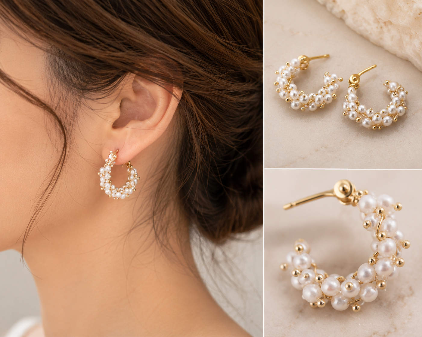 Minimalist Pearl Hoop Earrings for Women – Elegant Gold Tone Daily Wear Jewelry
