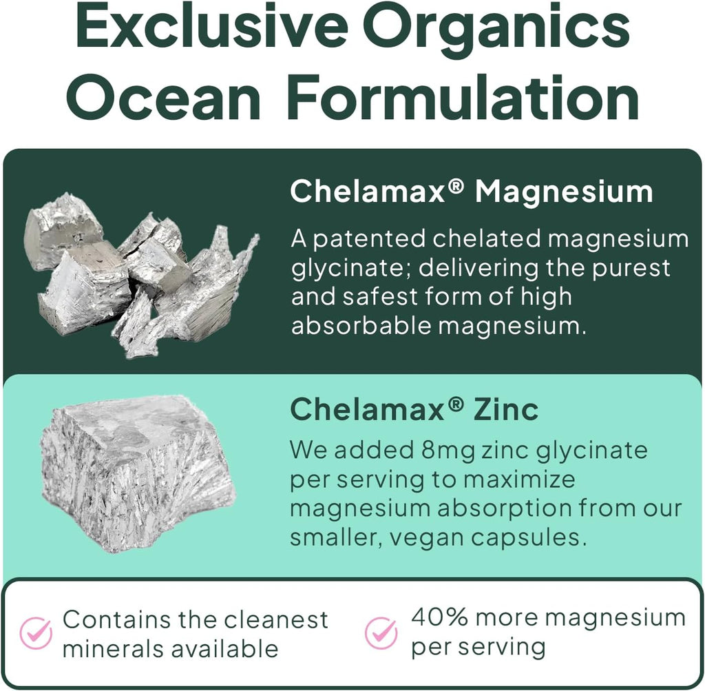 Magnesium Glycinate with Zinc Capsules – Chelated Magnesium for Relaxation, Muscle & Sleep Support (90 Count) | Ocean Pure