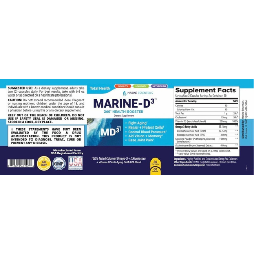 Marine D3 Omega-3 DHA Supplement – Calamari & Ecklonia Cava Formula | 60 Capsules