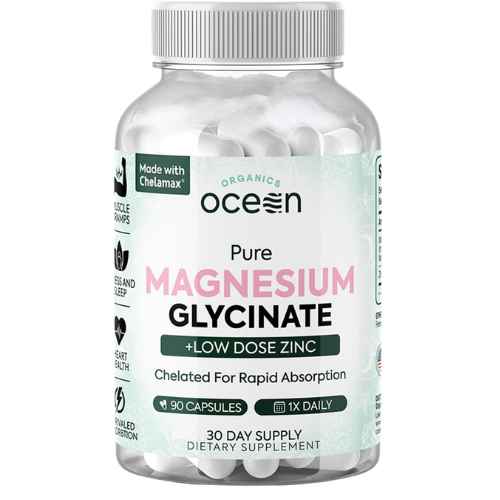 Magnesium Glycinate with Zinc Capsules – Chelated Magnesium for Relaxation, Muscle & Sleep Support (90 Count) | Ocean Pure