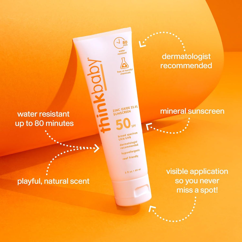 Baby Mineral Sunscreen SPF 50+ – Broad Spectrum UVA/UVB Water-Resistant Sun Protection 3 Oz | Thinkbaby