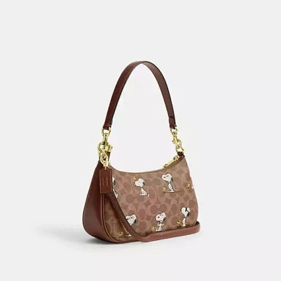 Coach Teri Shoulder Bag in Signature Canvas – Gold/Tan/Brown Women's Designer Handbag