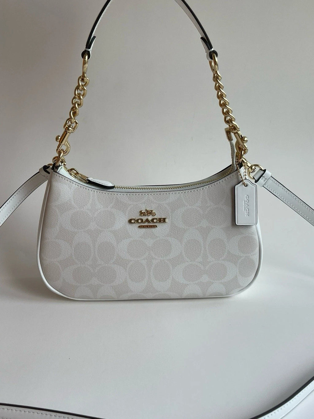 Coach Teri 2-Way Shoulder Bag in Signature Coated Canvas – White CA548 Crossbody Purse
