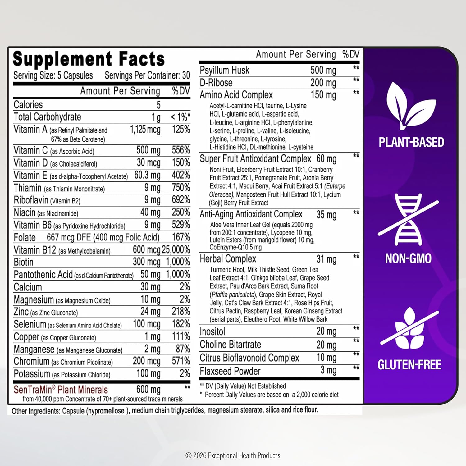 Immune Support Supplement with Plant Minerals & Essential Vitamins – 150 Vegetable Capsules