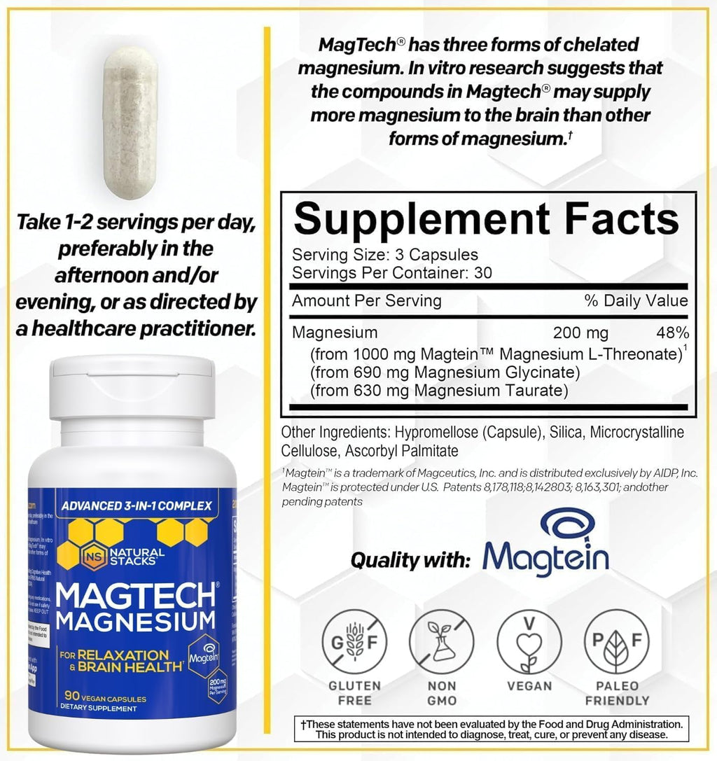 Magnesium Complex Capsules – Glycinate, L-Threonate & Taurate Formula for Daily Wellness | 90 Capsules