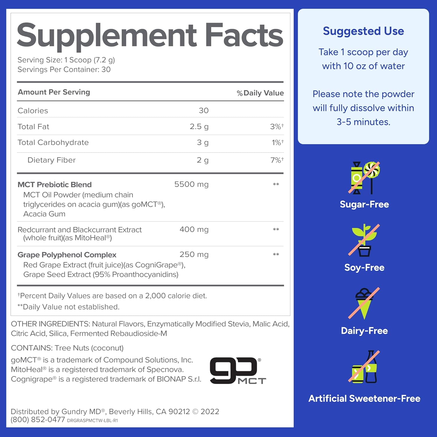 MCT Wellness Powder – Keto-Friendly Energy & Brain Support Drink Mix | Raspberry Medley | 30 Servings