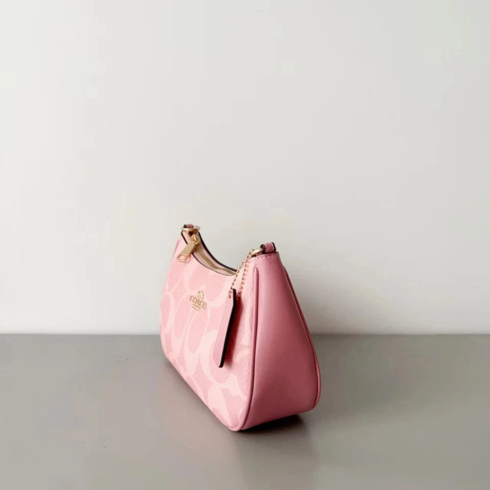 Coach Teri Shoulder Bag in Signature Canvas – Gold & Powder Pink Women's Handbag