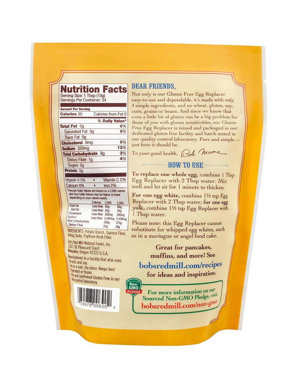 Gluten Free Egg Replacer Powder – Vegan Baking Mix, Makes Up to 34 Eggs (12 Oz) | Bob's Red Mill